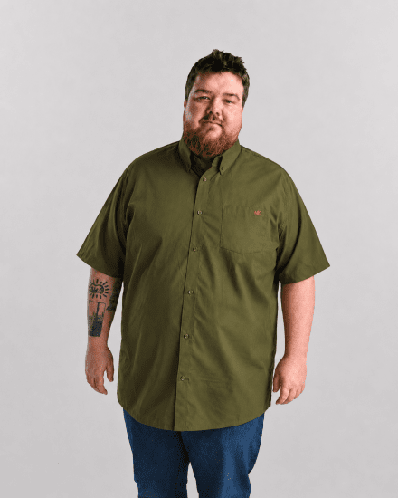 Motley Denim Zagreb Košeľa s krátkym rukávom Tmavé khaki - Košele - Košele 2XL-10XL