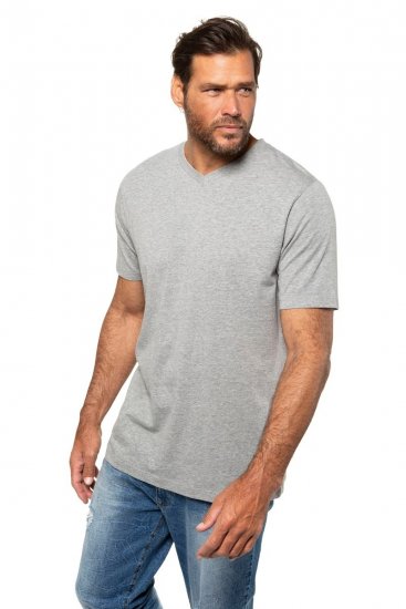 JP1880 702415 Tričko s véčkovým výstrihom Sivá melír - Tričká - Nadrozmerné tričká - 2XL-14XL