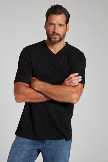 JP1880 702415 Tričko s véčkovým výstrihom Čierna - Tričká - Nadrozmerné tričká - 2XL-14XL