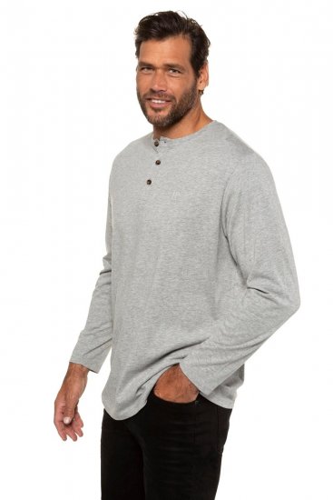 JP1880 702555 Tričko Henley s dlhým rukávom Sivá melír - Tričká - Nadrozmerné tričká - 2XL-14XL