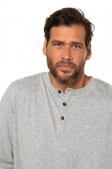JP1880 702555 Tričko Henley s dlhým rukávom Sivá melír - Tričká - Nadrozmerné tričká - 2XL-14XL