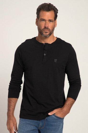 JP1880 702555 Tričko Henley s dlhým rukávom Čierna - Tričká - Nadrozmerné tričká - 2XL-14XL