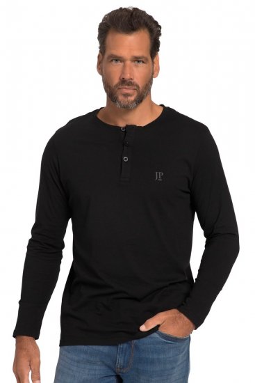 JP1880 702555 Tričko Henley s dlhým rukávom Čierna - Tričká - Nadrozmerné tričká - 2XL-14XL