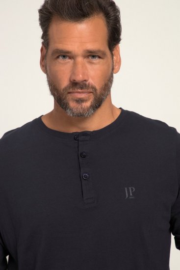JP1880 702555 Tričko Henley s dlhým rukávom Tmavomodrá - Tričká - Nadrozmerné tričká - 2XL-14XL