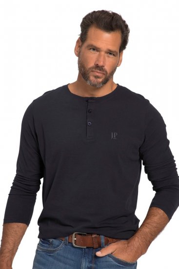 JP1880 702555 Tričko Henley s dlhým rukávom Tmavomodrá - Tričká - Nadrozmerné tričká - 2XL-14XL