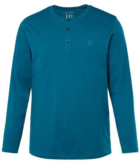 JP1880 Henley T-shirt Long Sleeve Blue - Tričká - Nadrozmerné tričká - 2XL-14XL