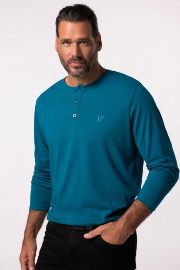 JP1880 Henley T-shirt Long Sleeve Blue - Tričká - Nadrozmerné tričká - 2XL-14XL