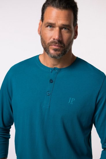 JP1880 Henley T-shirt Long Sleeve Blue - Tričká - Nadrozmerné tričká - 2XL-14XL