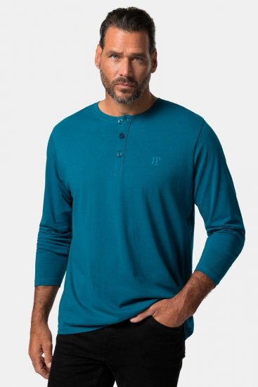 JP1880 Henley T-shirt Long Sleeve Blue - Tričká - Nadrozmerné tričká - 2XL-14XL