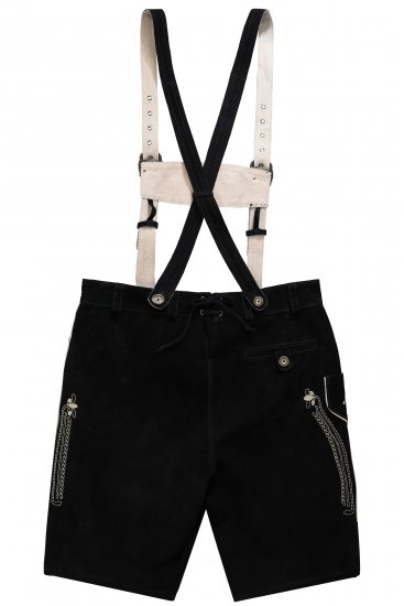 JP1880 Genuine Leather Traditional Lederhosen Shorts Black - Šortky - Šortky W40-W60