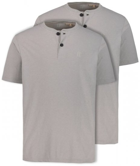 JP1880 708420 Tričko Henley 2 kusy Sivá melír - Tričká - Nadrozmerné tričká - 2XL-14XL
