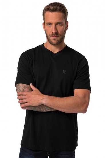 JP1880 711318 Tričko s véčkovým výstrihom 2 kusy Čierna - Tričká - Nadrozmerné tričká - 2XL-14XL