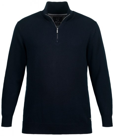 JP1880 716842 Pletený sveter so zipsom pri krku Tmavomodrá - Mikiny & mikiny bez kapucne - Mikiny & Mikiny s Kapucňou 2XL-12XL