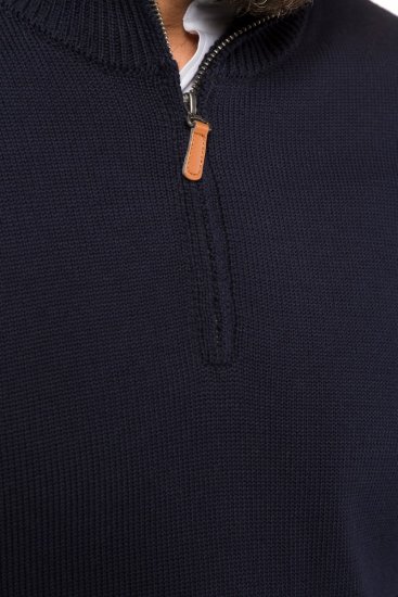 JP1880 716842 Pletený sveter so zipsom pri krku Tmavomodrá - Mikiny & mikiny bez kapucne - Mikiny & Mikiny s Kapucňou 2XL-12XL