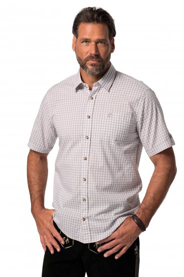 JP1880 Modern Fit Check Print Short Sleeve Shirt Grey - Košele - Košele 2XL-10XL