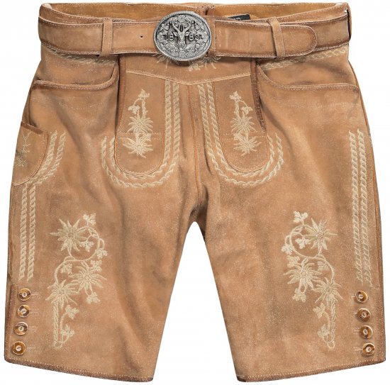 JP1880 Premium Goat Suede Staghorn Embroidery Shorts Leather Brown - Šortky - Šortky W40-W60