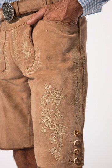 JP1880 Premium Goat Suede Staghorn Embroidery Shorts Leather Brown - JP1880 - JP1880 Pánske Oblečenie Veľké Veľkosti