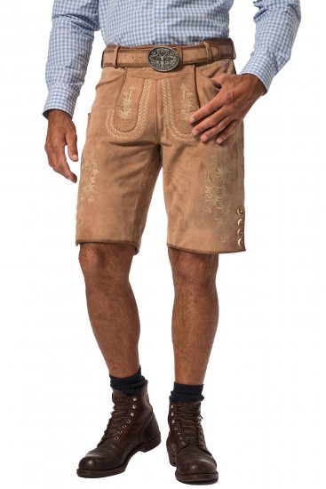 JP1880 Premium Goat Suede Staghorn Embroidery Shorts Leather Brown - Šortky - Šortky W40-W60
