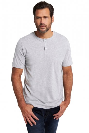 JP1880 726695 Tričko Henley Sivá melír - Tričká - Nadrozmerné tričká - 2XL-14XL