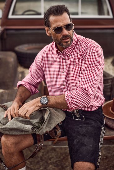 JP1880 Modern Fit Button-Down Collar Long Sleeve Check Shirt Light Red - Košele - Košele 2XL-10XL