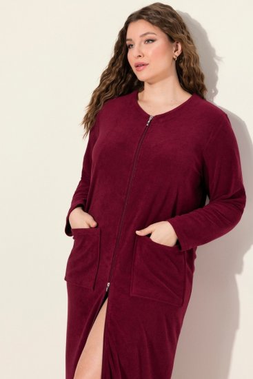 Ulla Popken 749967 Froté župan na zips Vínovo červená - Župany - 