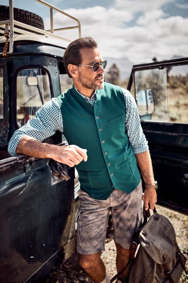 JP1880 Mottled Stretch Knit Stand-up Collar Vest Turquoise Blue - Trachten & Oktoberfest - Oktoberfest kostýmy vo veľkých veľkostiach (Trachten)