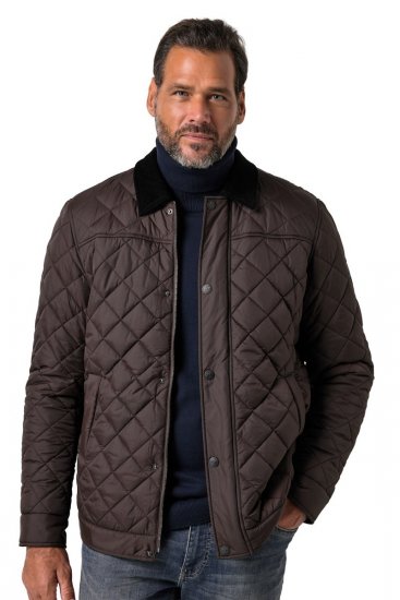 JP1880 811805 Prešívaná bunda s menčestrovým golierom Čiernohnedá - Bundy - Bundy Nadmerné Veľkosti 2XL-8XL