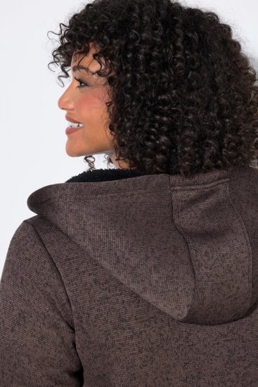 Ulla Popken 812880 Pletená fleecová bunda s teddy fleecom Taupe - Flísové oblečenie - 