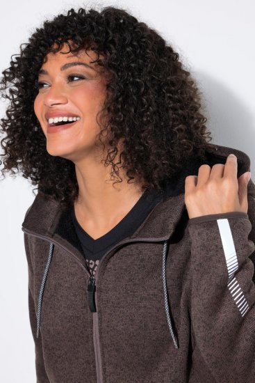 Ulla Popken 812880 Pletená fleecová bunda s teddy fleecom Taupe - Flísové oblečenie - 