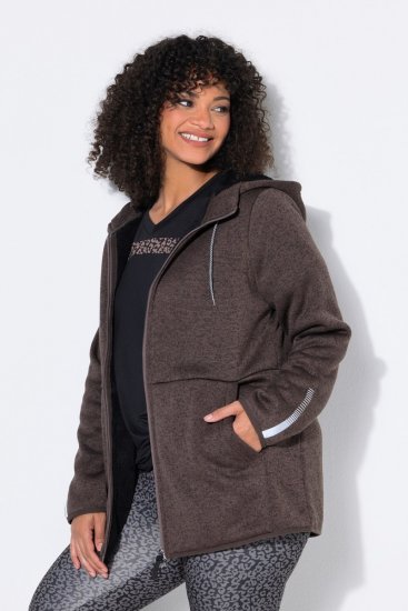 Ulla Popken 812880 Pletená fleecová bunda s teddy fleecom Taupe - Flísové oblečenie - 