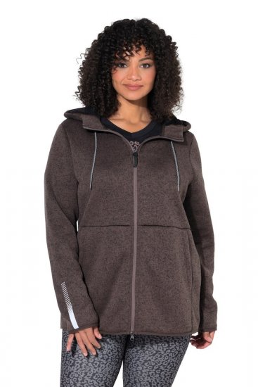 Ulla Popken 812880 Pletená fleecová bunda s teddy fleecom Taupe - Flísové oblečenie - 