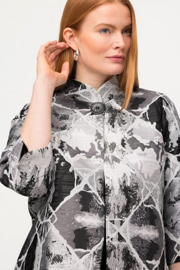 Ulla Popken 816673 Oversize žakárové sako s 3/4 rukávmi Čierna - Saká - Saká v nadmerných veľkostiach