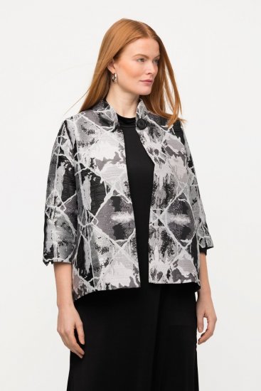 Ulla Popken 816673 Oversize žakárové sako s 3/4 rukávmi Čierna - Saká - Saká v nadmerných veľkostiach