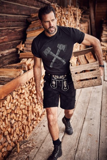 JP1880 Double Axe Design & Vintage Look T-Shirt Black - Tričká - Nadrozmerné tričká - 2XL-14XL