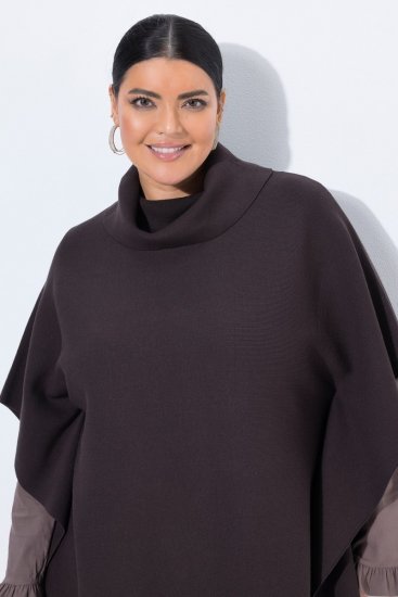Ulla Popken 820620 Sveter pončo s rolákom Mahagónovo hnedá - Ponča a peleríny - 