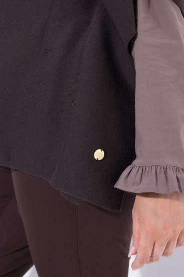 Ulla Popken 820620 Sveter pončo s rolákom Mahagónovo hnedá - Ponča a peleríny - 