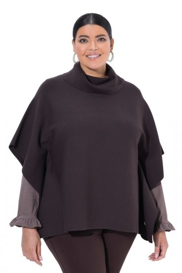 Ulla Popken 820620 Sveter pončo s rolákom Mahagónovo hnedá - Ponča a peleríny - 