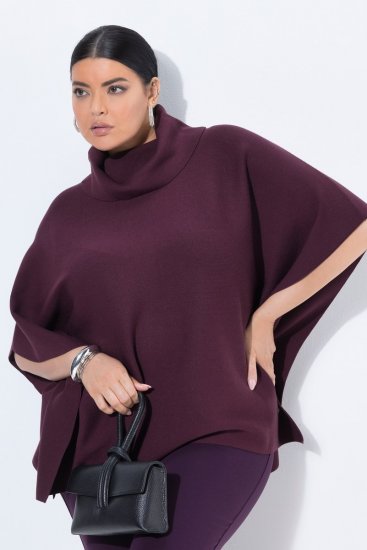 Ulla Popken 820620 Sveter pončo s rolákom Slivková - Ponča a peleríny - 