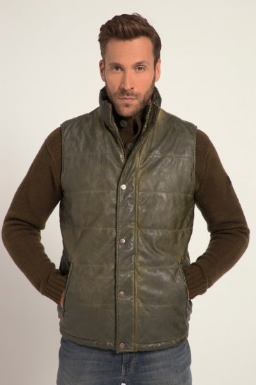 JP1880 Quilted Gilet Vintage Leather Green - Bundy - Bundy Nadmerné Veľkosti 2XL-8XL