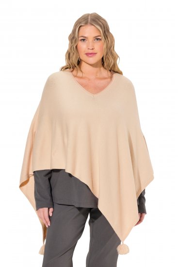 Ulla Popken Knit Pointed Hem Poncho Nature Melange - Mikiny & mikiny bez kapucne - 