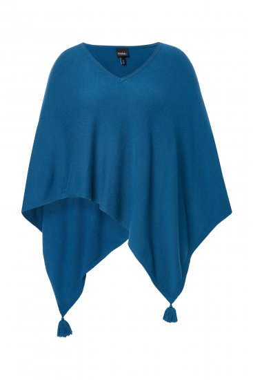 Ulla Popken Knit Pointed Hem Poncho Cerulean - Mikiny & mikiny bez kapucne - 
