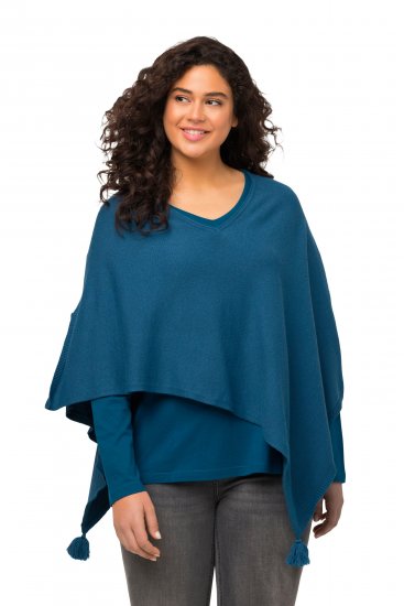 Ulla Popken Knit Pointed Hem Poncho Cerulean - Mikiny & mikiny bez kapucne - 