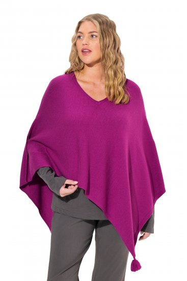 Ulla Popken Knit Pointed Hem Poncho Berry - Mikiny & mikiny bez kapucne - 
