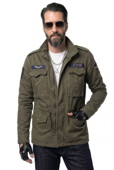 JP1880 Field Jacket with Badges Vintage Look TALL Moss Green - TALL bundy - TALL bundy pre vysokých mužov