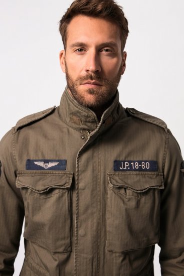 JP1880 Field Jacket with Badges Vintage Look TALL Moss Green - TALL bundy - TALL bundy pre vysokých mužov