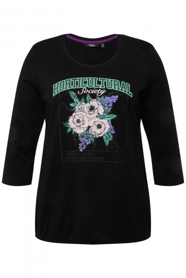 Ulla Popken Horticultural Graphic Floral Tee Black - Potlačené tričká pre ženy - 
