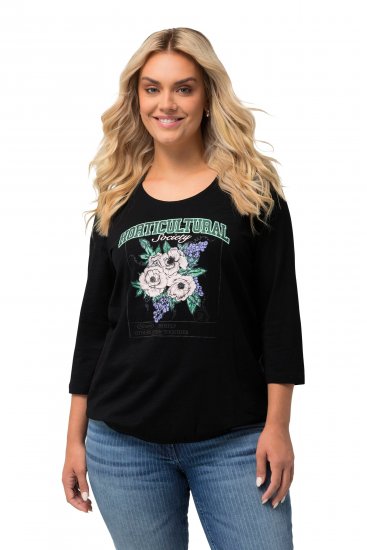 Ulla Popken Horticultural Graphic Floral Tee Black - Potlačené tričká pre ženy - 