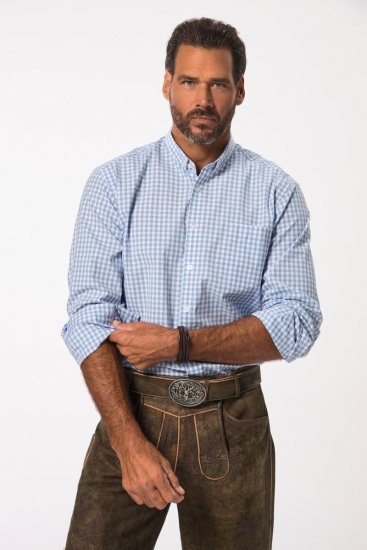 JP1880 Modern Fit Button-Down Collar Long Sleeve Check Shirt Light Blue - Košele - Košele 2XL-10XL