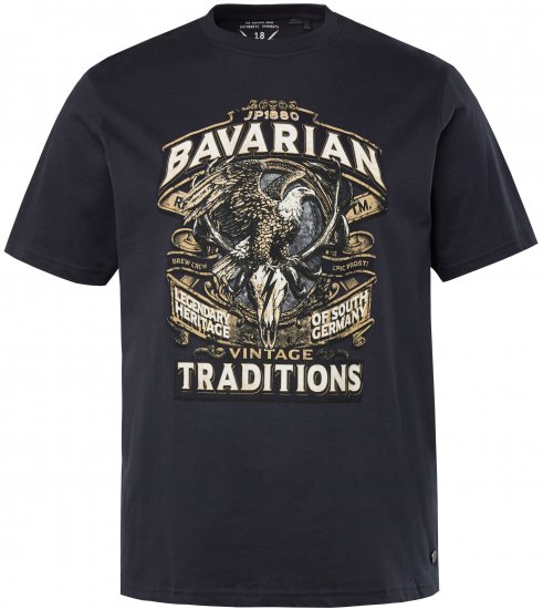 JP1880 Bavarian Design Vintage Looking T-Shirt Navy Blue - Tričká - Nadrozmerné tričká - 2XL-14XL