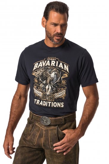 JP1880 Bavarian Design Vintage Looking T-Shirt Navy Blue - Tričká - Nadrozmerné tričká - 2XL-14XL